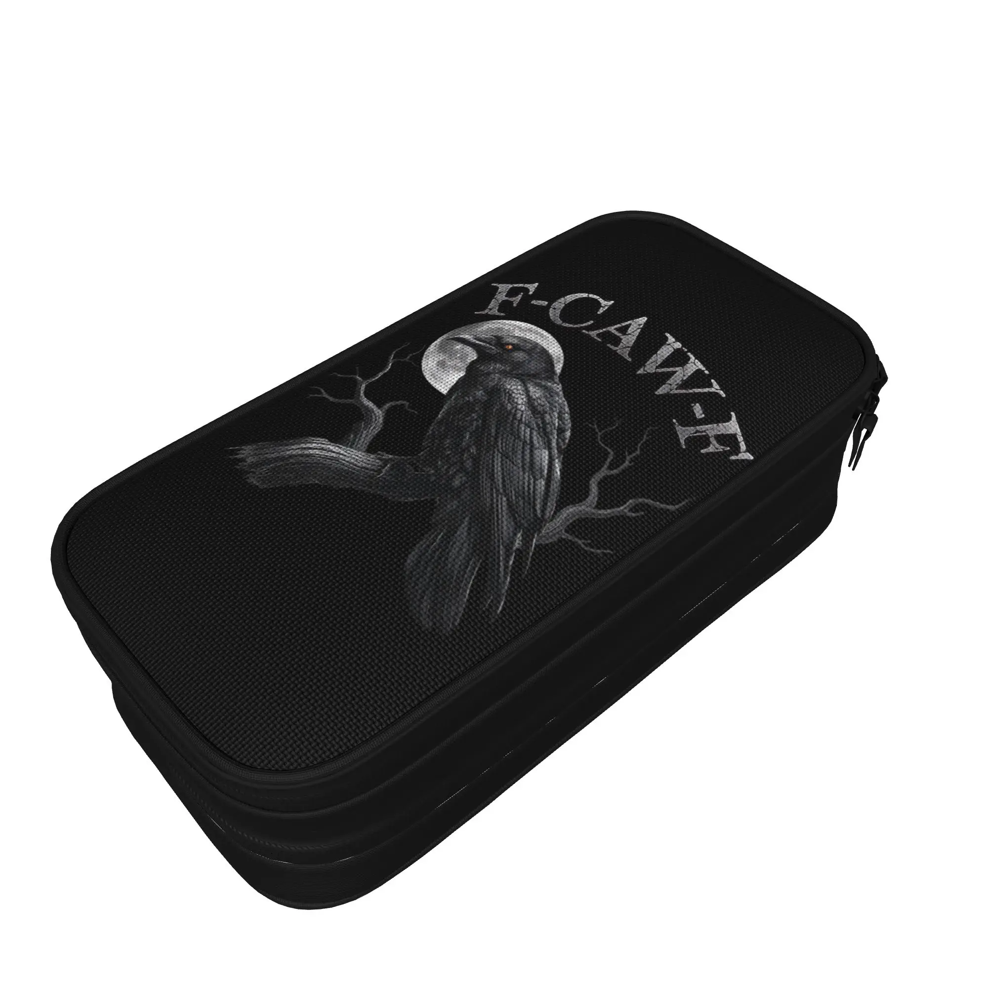 Black Crow F-Caw-F Funny Bird Pencil Cases Moon Gothic Humor Pencil Box Pen Holder  Student Big Capacity Bag Office Stationery
