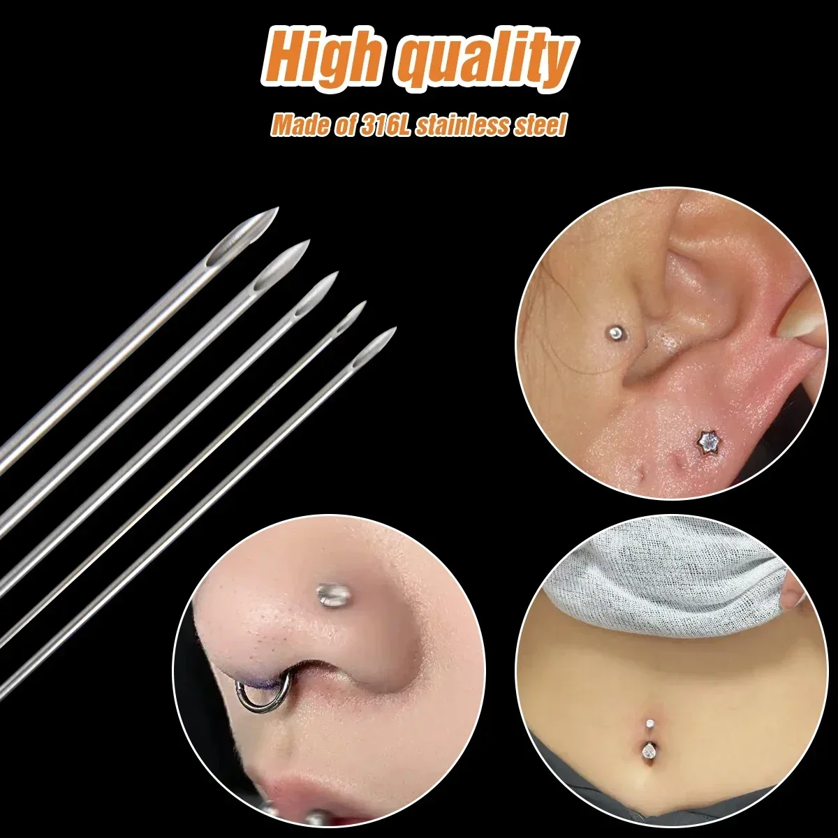 100PCS Disposable Sterile Piercing Needles 12G-20G Medical Grade Tattoo Supply Ear Nose Tongue Lip Navel Piercing Tool