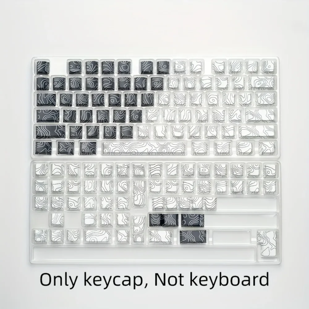 GEFENSI Cherry Keycap Black And White Color Matching 130 Key Side-engraved Translucent PBT Adapts To 6.25U Space Mechanical Keyb