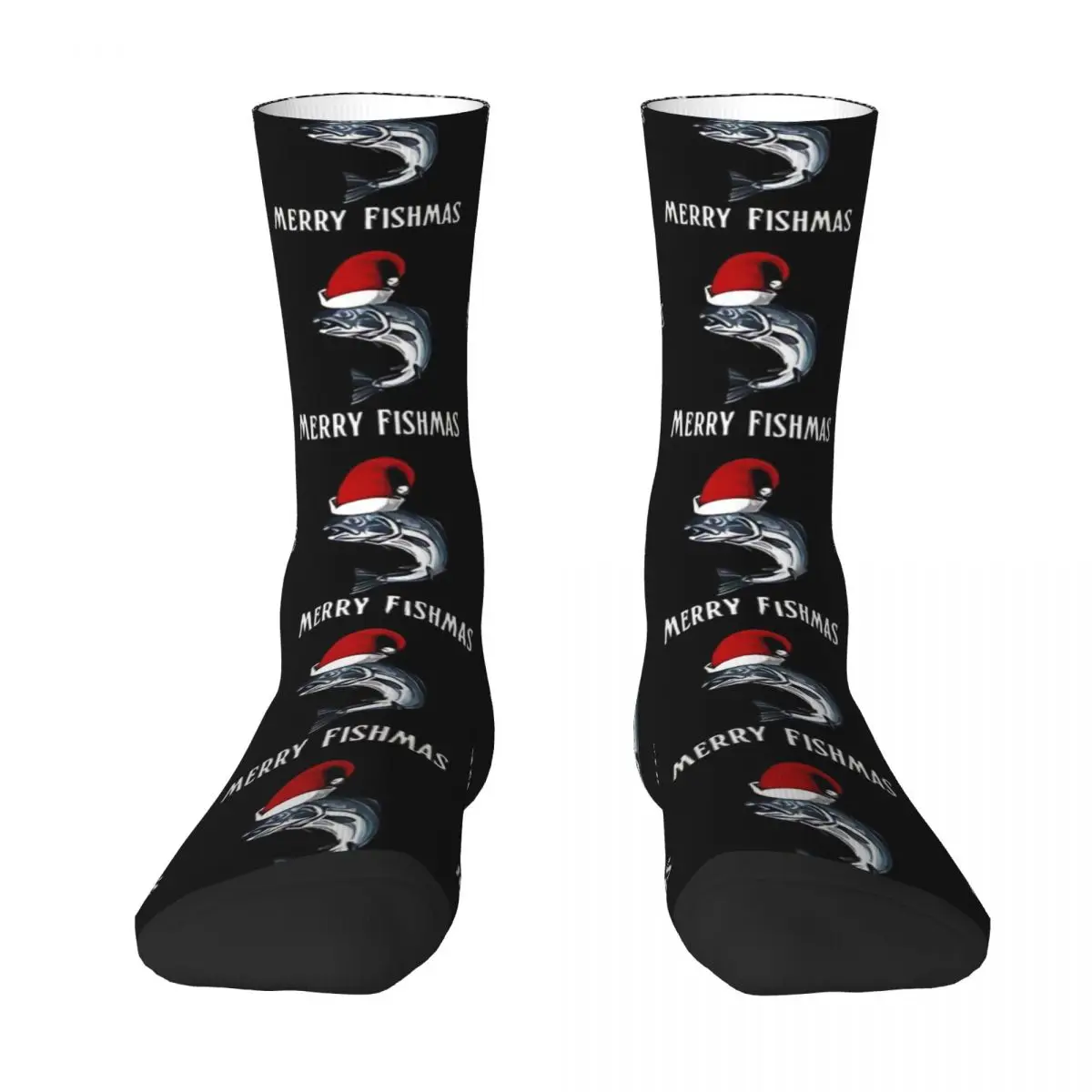 Merry Fishmas Christmas Fisherman Fishing Unisex Winter Socks Hip Hop Happy Socks Street Style Crazy Sock