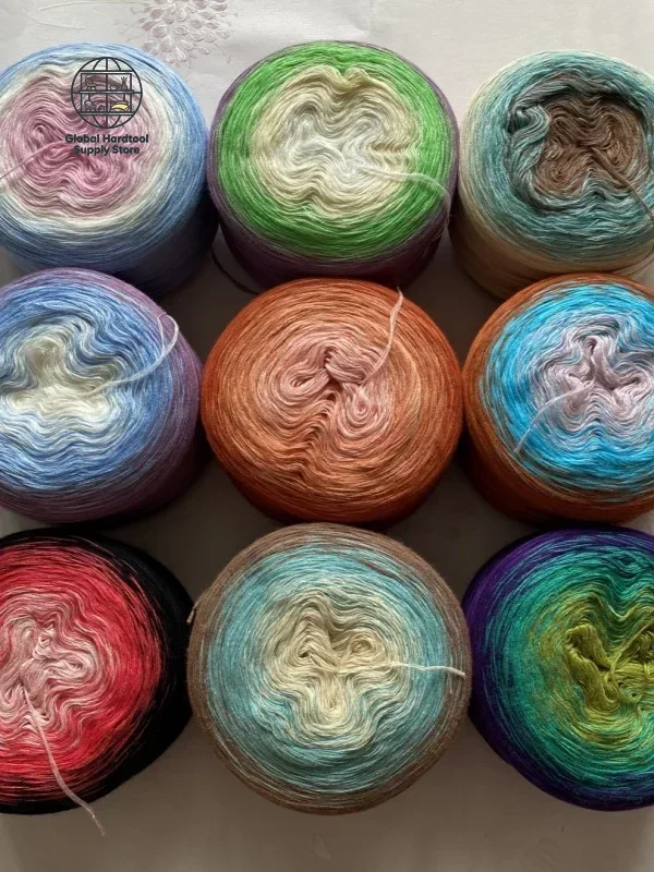 Handmade Gradient Color Cotton Yarn Shoulder Wrap Scarf Summer Short Sleeve Cake Yarn Splicing Segment Dyeing Weaving Long ...