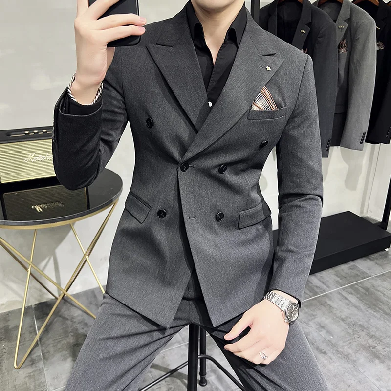 Men\'s Classic Double-breasted Suit Suit (suit+pants) 7XL-S Men\'s Luxury Fashion Wedding Banquet Social Suit Business Suit 2 Sets