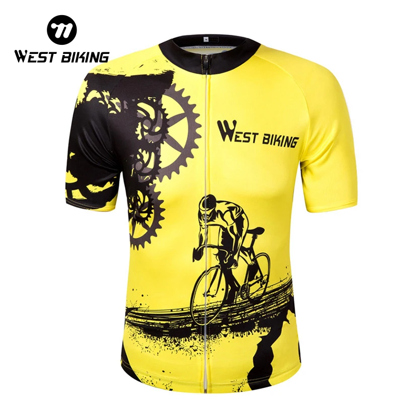 

WEST BIKING Bike Short Sleeve Team Women/Men Yellow Spandex Cycling Jersey Tops/Short Sleeve Bike Clothing Summer Cycling Jersey