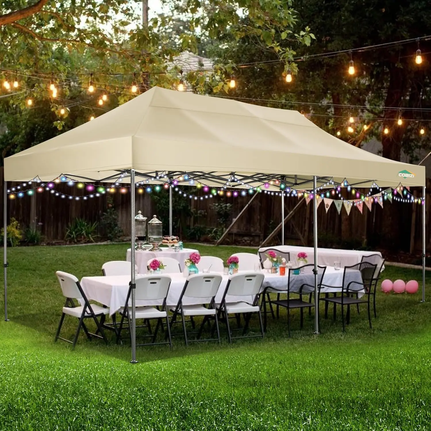 COBIZI 10x20 Heavy Duty Canopy with Sidewalls, Pop Up Party Tent for Weddings & Events, Portable with Wheeled Bag, Khaki Upgrade