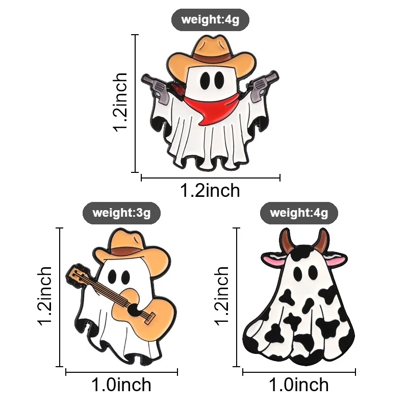 Cow Print Horn Ghost Enamel Pin, Cute Western Halloween Brooch With Cow Pattern For Spooky Style And Fun Gift