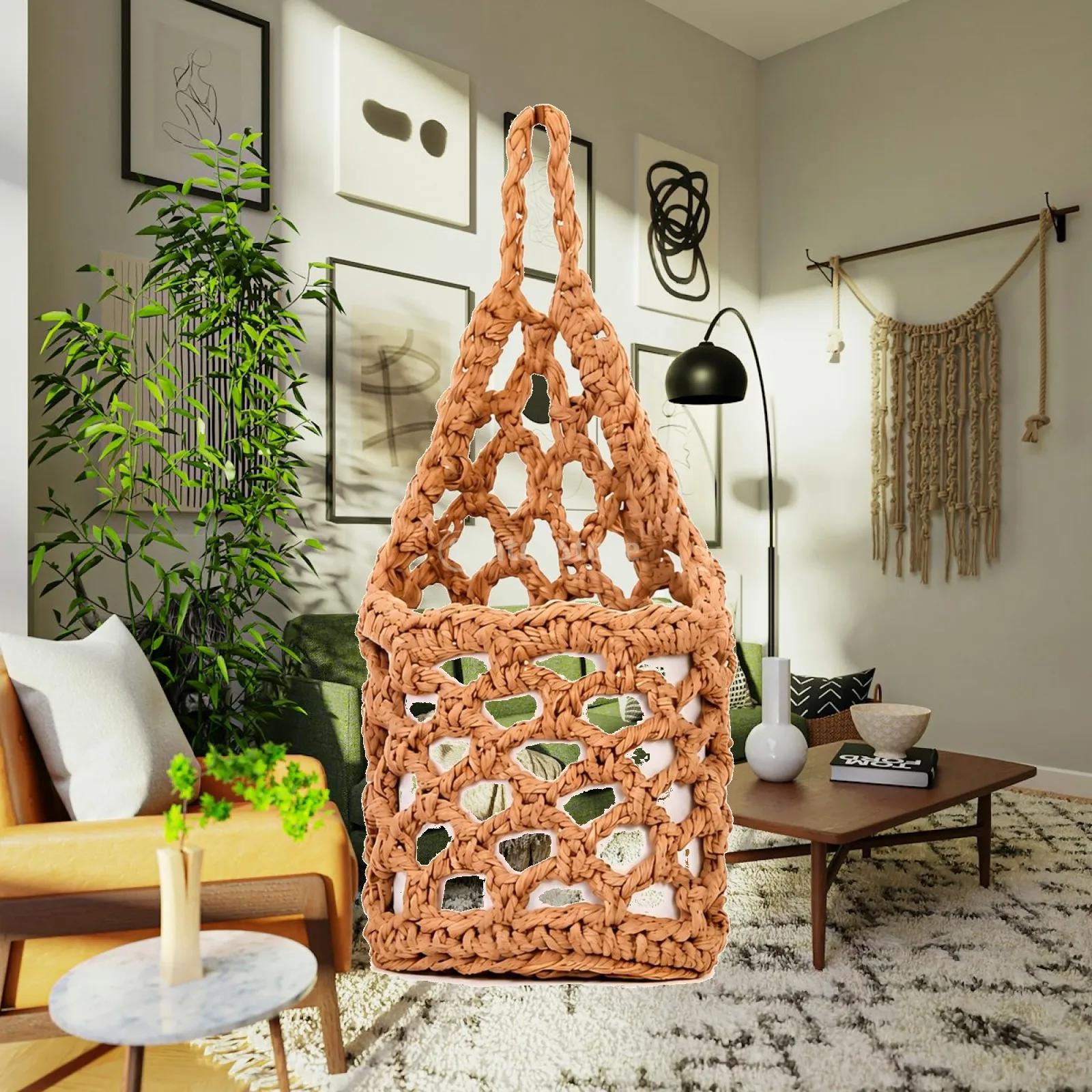 Cotton Rope Hanging Storage Basket Net Braided Wall Organizer for Small Items Plants Produce Kitchen Balcony Home Art