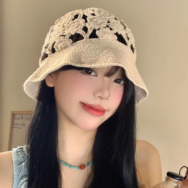 

Панама женская с цветочным узором, Тонкая Повседневная трикотажная Панама ручной работы с крючком, в стиле ретро, летняя и осенняя