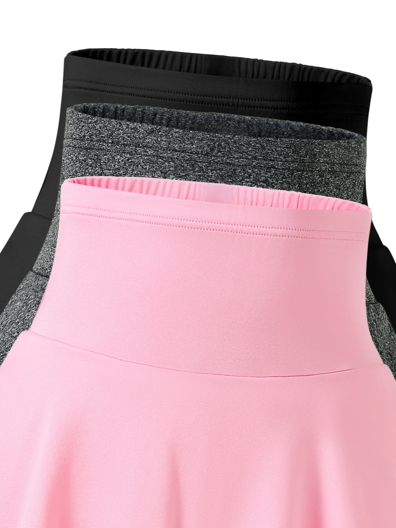 Mädchen, 8-12 Jahre, Herbst-Winter-Mode, Sport-3-teiliges Set, hoch geschnittener, einfarbiger Skort für Laufen, Tennis und Yoga – Detail 3