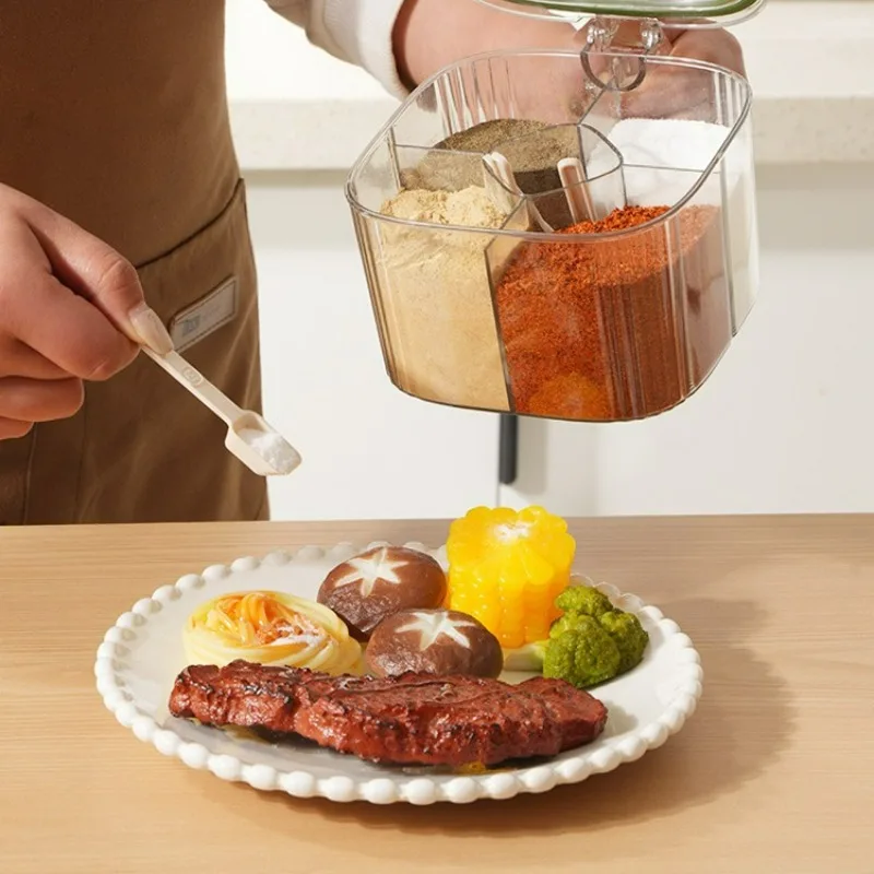 Seasoning Box Household Kitchen Seasoning Can Combination Set Integrated Multi-grid Pepper Storage Seasoning Bottle
