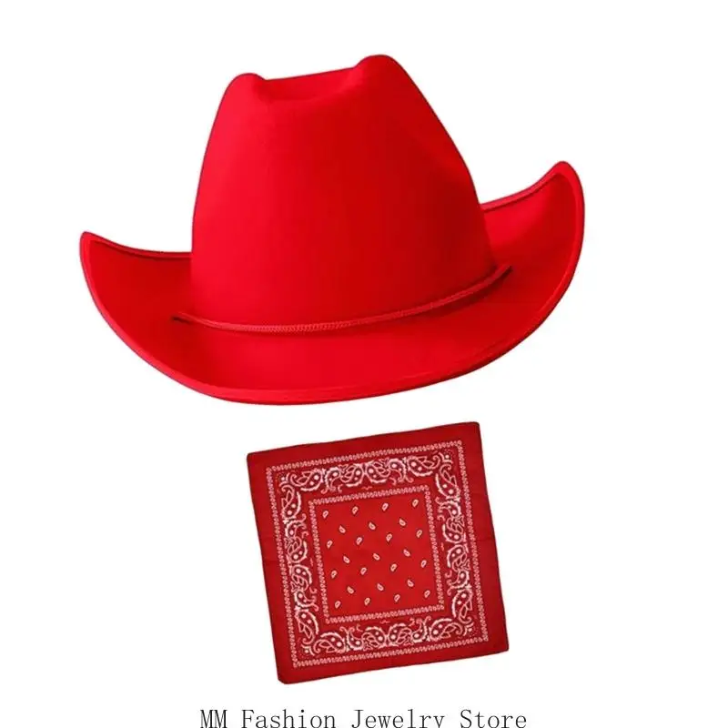 D0UB قبعة رعاة البقر قابلة للتنفس، حزمة باندانا للأطفال، ملابس تنكرية للحفلات، إكسسوار أزياء مريح #5