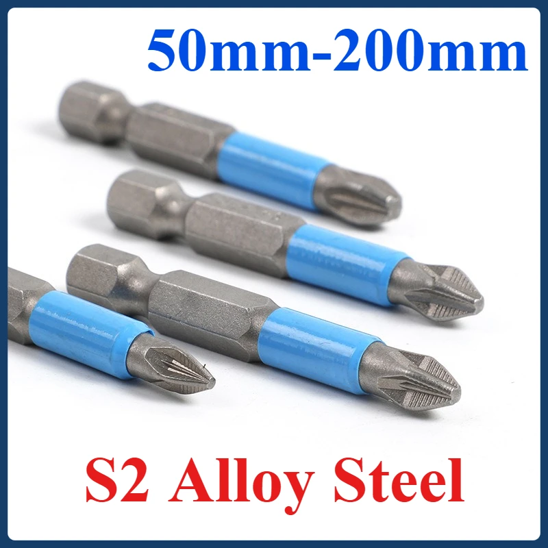 Punta per cacciavite a croce con anello magnetico forte antiscivolo in acciaio legato S2 Punta per cacciavite elettrico 50mm 65mm 75mm 100mm 150mm 200mm