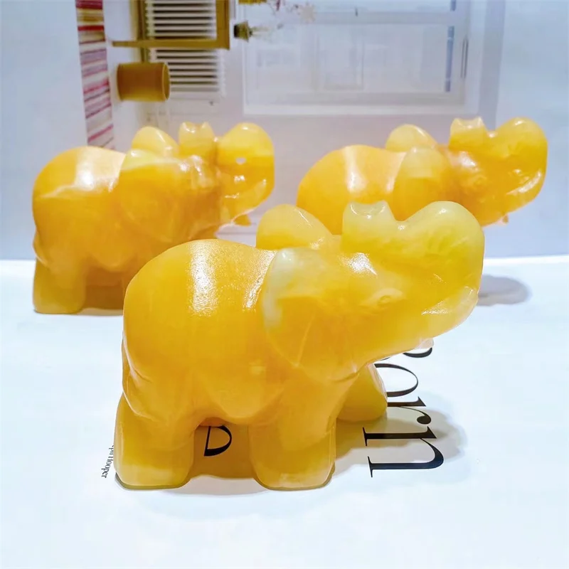 Natural Yellow Calcite Epehant Crystal Carved Figurine Energy Gemstone Crafts Home Decoration Gift 1pcs