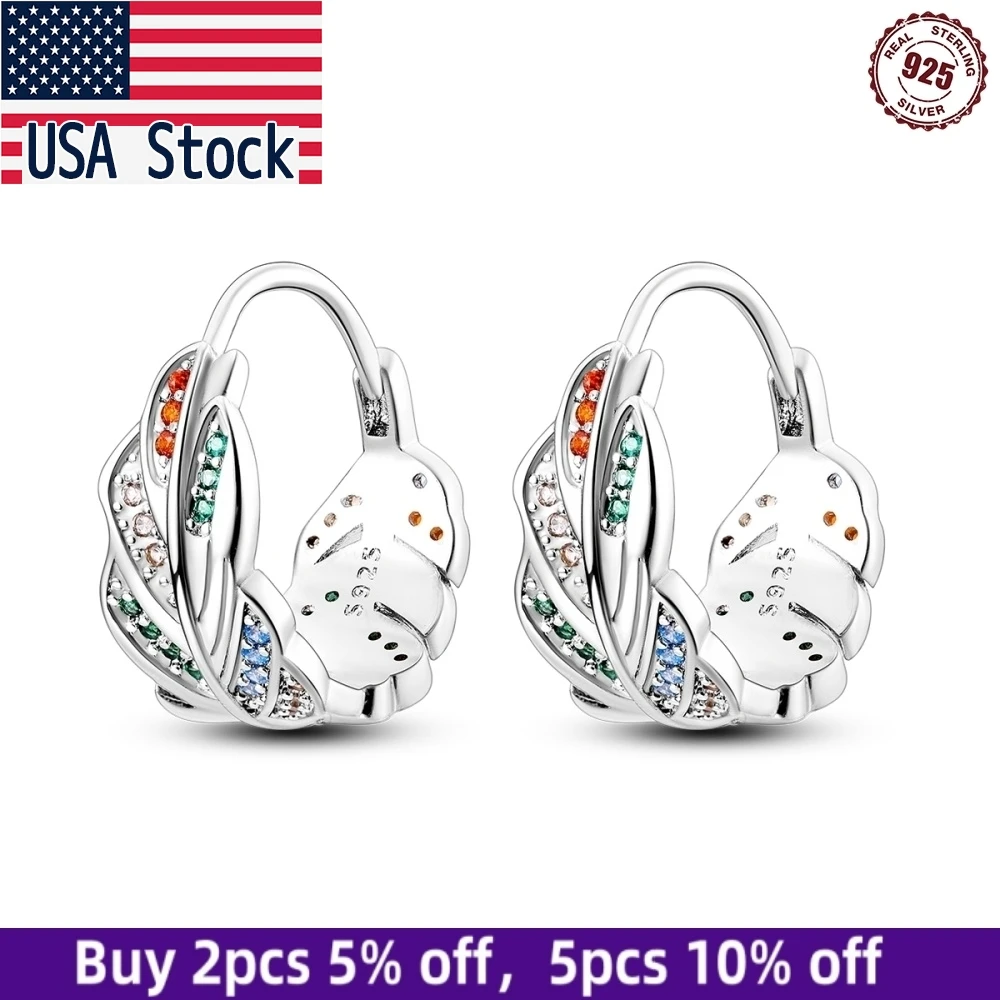 

CYCUFF 2025 New 925 Sterling Silver Color Zircon Feather Hoop Earrings Hypoallergenic Charm Party Fine Jewelry Gift Lady Earring