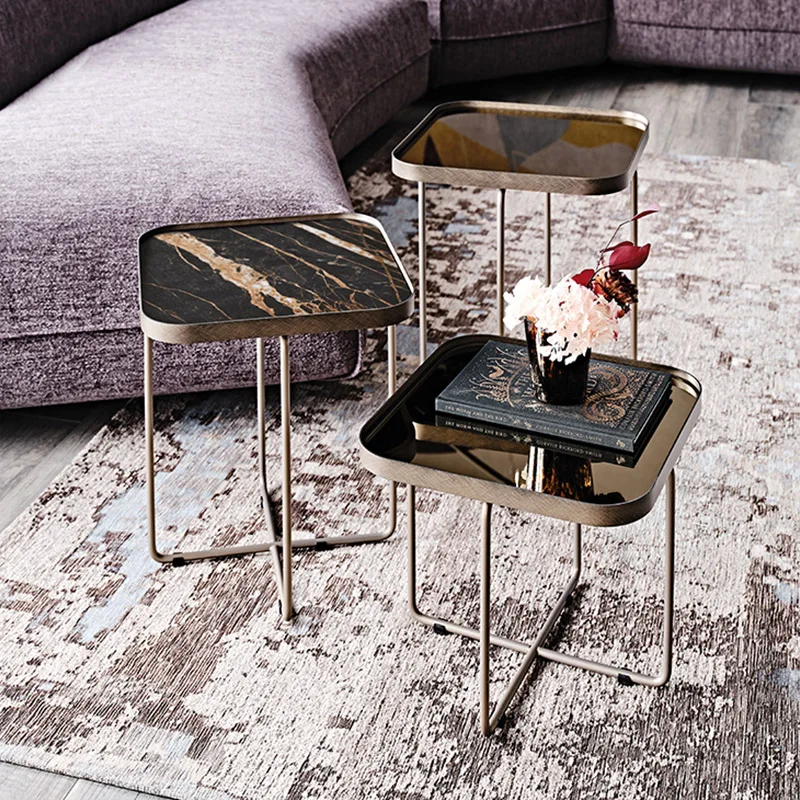 

Modern Black Marble Small Coffee Tea Table Designer Sofa End Corner Table Luxury Nesting Side Table Set of 3 for Living Room