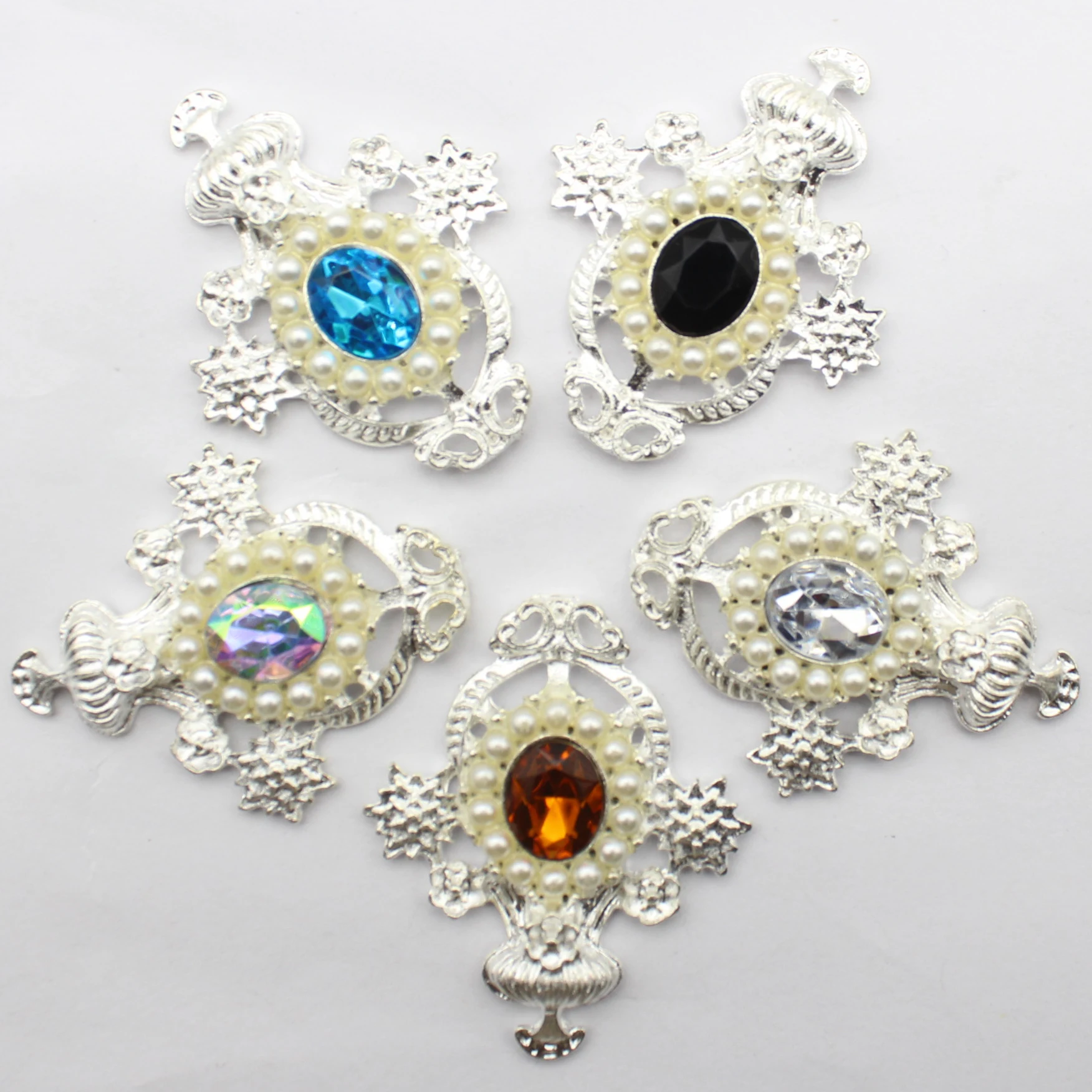 New Silver Alloy Retro Pearl Baroque Elliptical Button DIY Luggage Shoe Button Versatile Jewelry Handmade Accessories