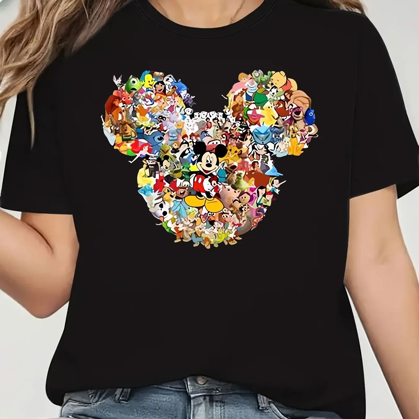 

Disney Микки Маус Графический принт Лето Осень Зима Хлопковые мужские и женские футболки с короткими рукавами Роскошные виды спорта на открытом воздухе