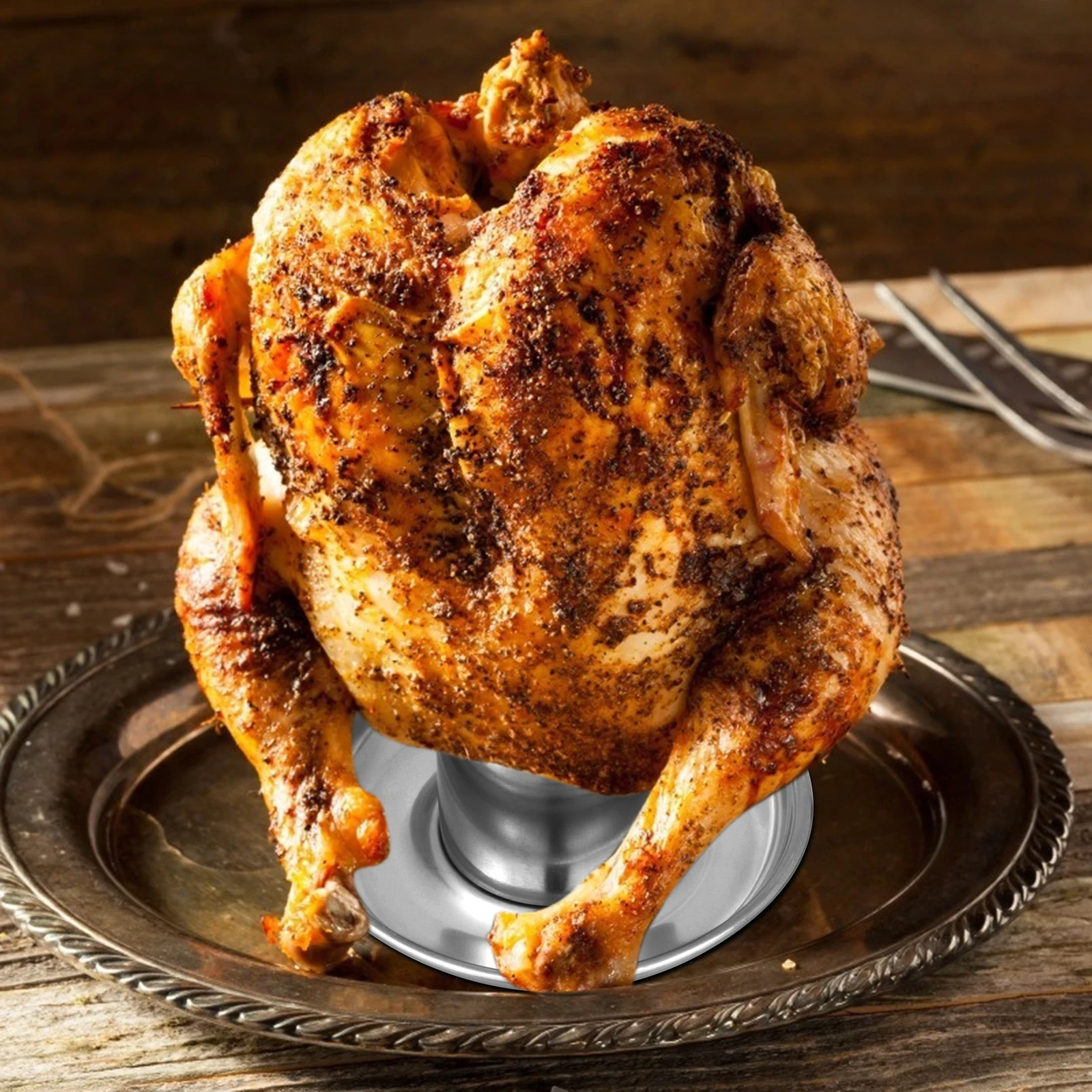 

Stainless Steel Chicken Rack Thickened Beer Can Roaster Turkey Stand Barbecue Tool Grill Pan Roasting Outdoor Camping BBQ