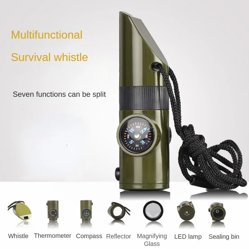 Outdoor Camping Survival Whistle Multifunctional Life Saving Whistle with Thermometer Compass Portable Emergency Whistle