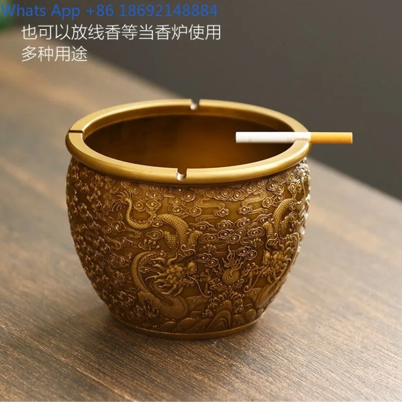 All-Copper Dragon Pattern 3D Carved Ashtray for Home Living Room Extra Large New Chinese Style Creative Retro Ashtray