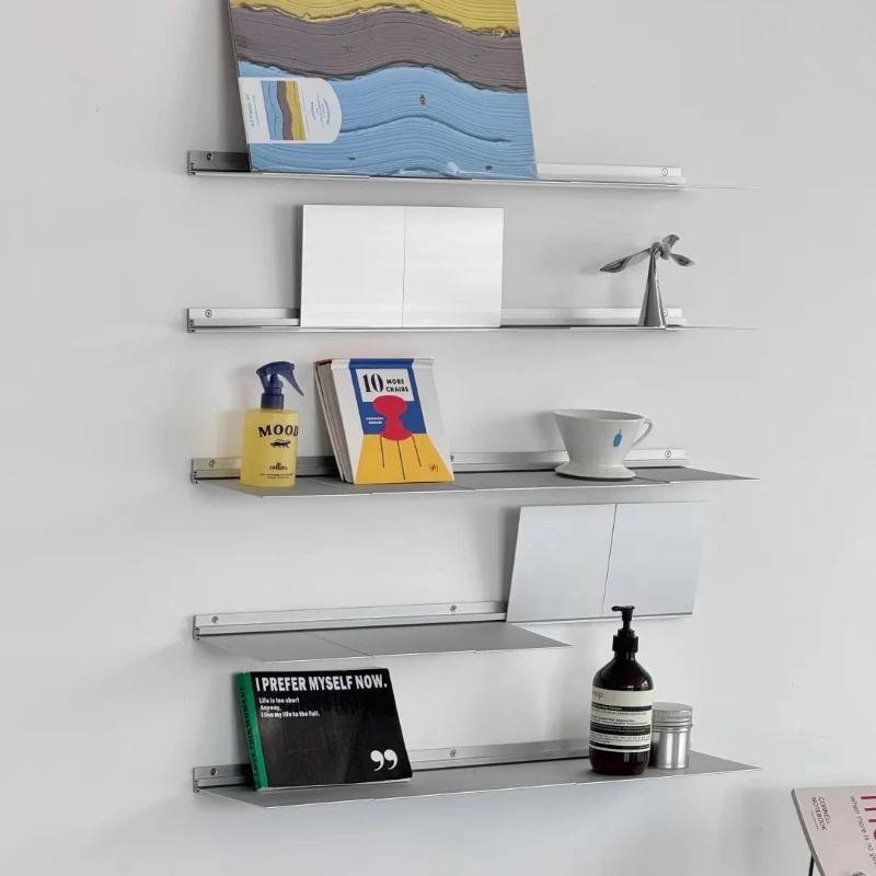 

Aluminum Alloy Wall Shelf Foldable Track System Display Rack Minimalist Floating Bookshelf for Small Spaces Expandable Cup Rack
