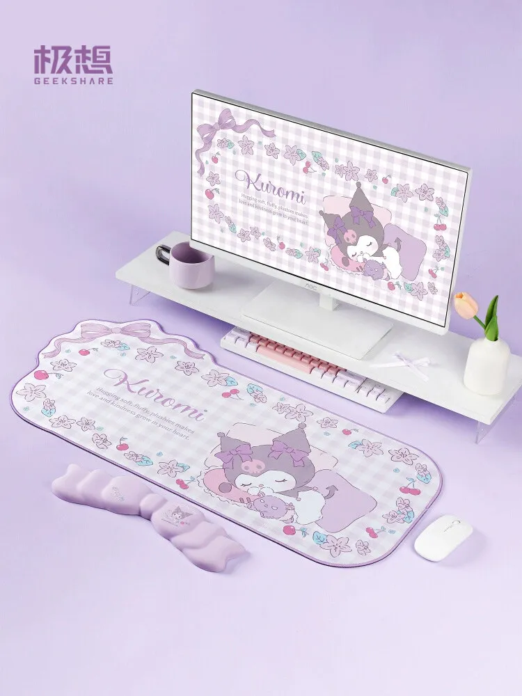 

GeekShare Sanrio Licensed Kuromi Hello Kitty Cute Cartoon Extra Large Mouse Pad With Wrist Rest Set Thickened Lock Edge Non Slip