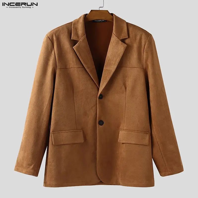 

INCERUN мужской пиджак сплошной цвет с лацканами и длинными рукавами на пуговицах повседневный костюм мужская уличная одежда свободная мода для отдыха мужские тонкие пальто S-5XL