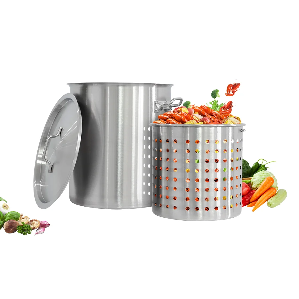

Stainless Steel Pasta Noodle Stock Steamer Pot Perforated Basket Cookware Sets Soup & Stock Pots With Strainer Insert