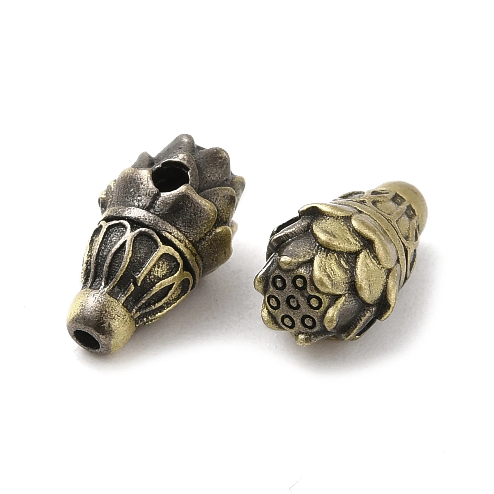 20pcs Lotus Flower Guru Beads Antique Bronze Tibetan Style 3 Hole T-Drilled Bead for Buddhism Beading Jewelry Making 10.5x6mm