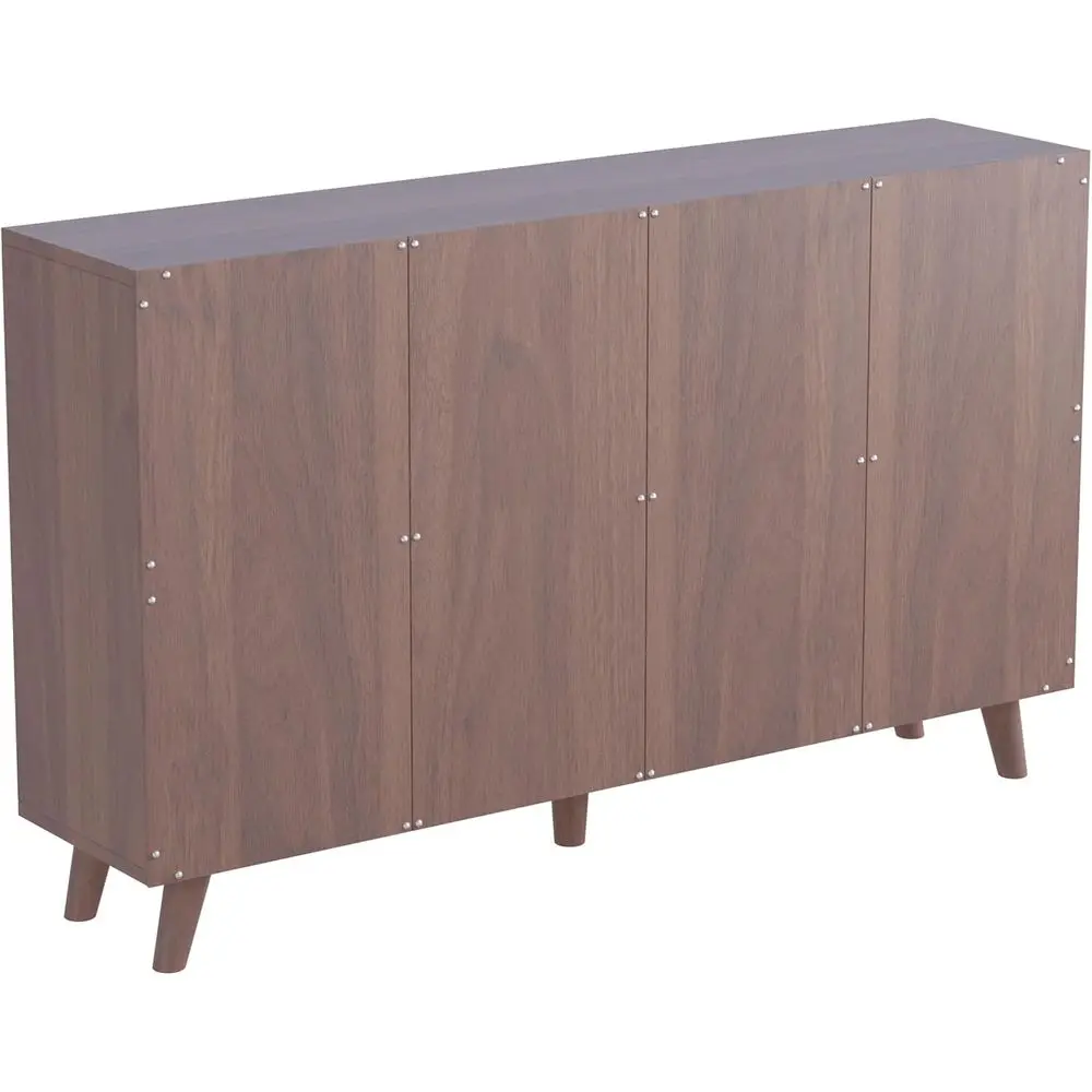 Walnut 8-Cube Open Bookshelf with Solid Wood Legs and 2-Tier Storage Cabinet