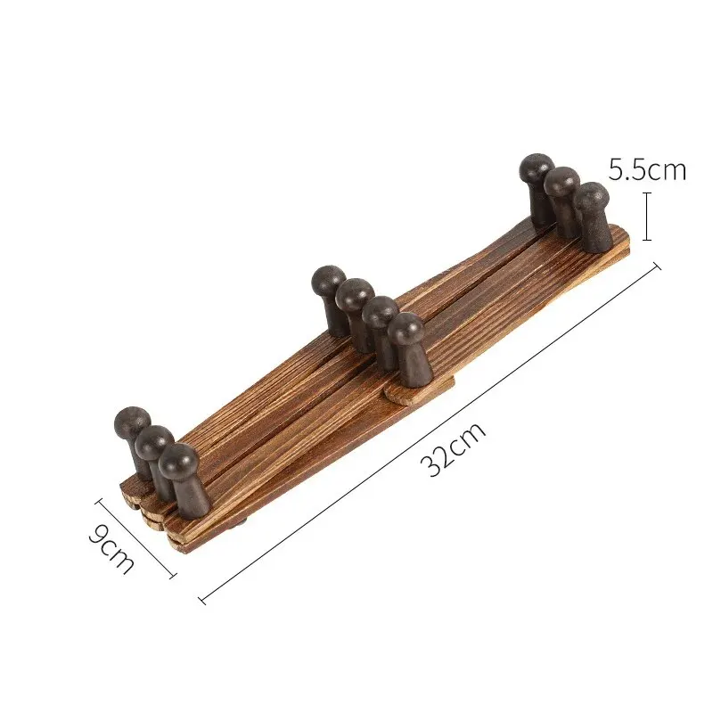 Telescopic Folding Clothes Hanger For Home Daily Use Carbonized Solid Wood Storage Wall-Mounted