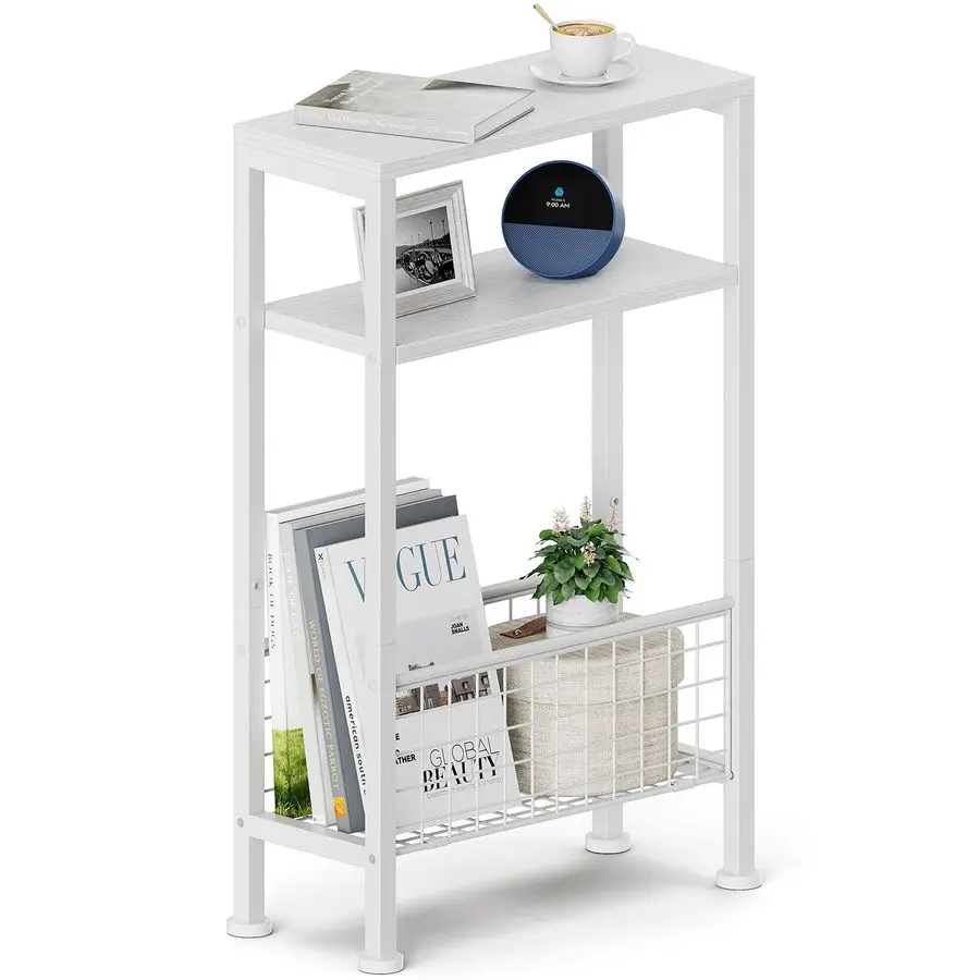 

Узкий приставной столик, узкий столик для небольших помещений с местом для хранения вещей, 3-уровневая тонкая деревянная прикроватная тумбочка, тонкий диванный столик для Liv