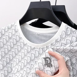 High End Brand Men's 2024 Summer New Exquisite Printed Ice Silk O-Neck T-Shirt Fashionable Street Breathable Top Men's Clothing