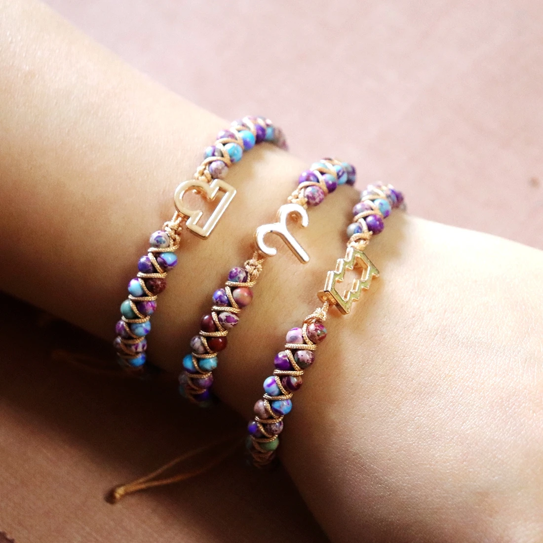 Handmade 12 Constellation Zodiac Signs Bracelet Men Women Natural Jasper Stone Beaded Couples Bracelets Scorpio Birthday