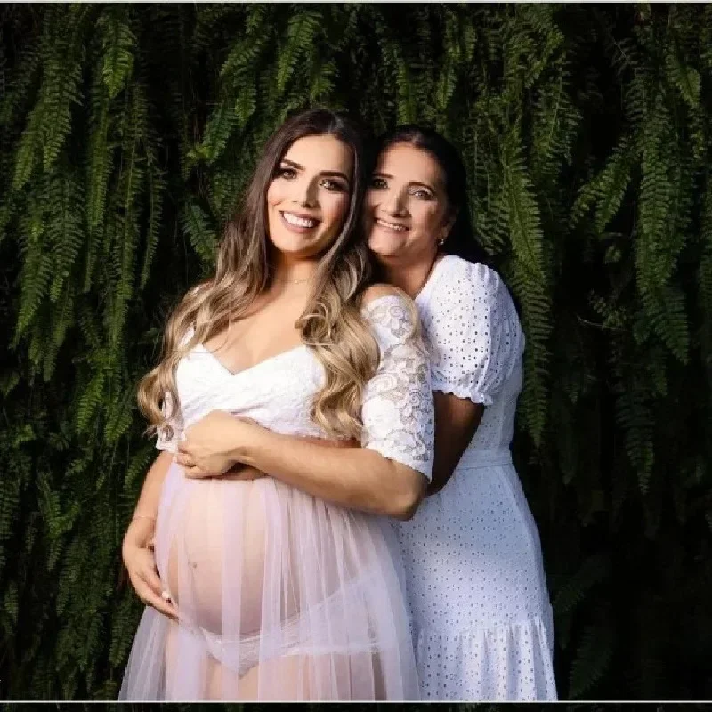 Lace Off Shoulder Maternity Dress For Photoshoot Split Front A-line Skirt See Through Pregnancy Maxi Gown for Baby Shower