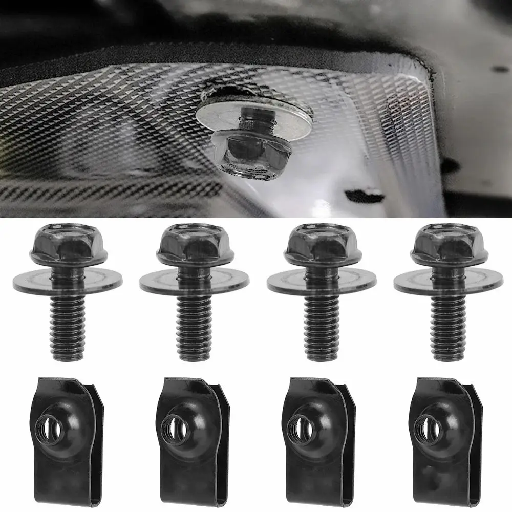 30pcs New Universal Car Body Bolts Clip Black 6MM Self-Tapping Screws U-Nut Clips Splash Shield Guard Fastener Rivet Screw