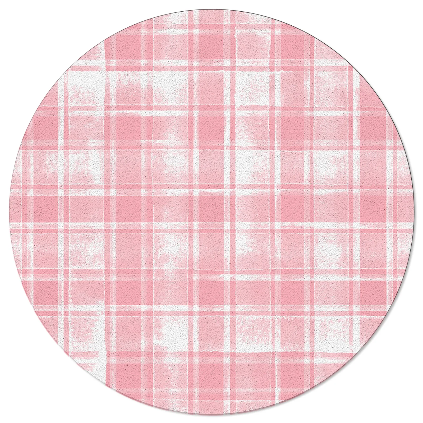 Pink Watercolor Mottled Checkered Plaid Round Area Rug Carpets For Living Room Large Mat Home Bedroom Kid Room Decoration