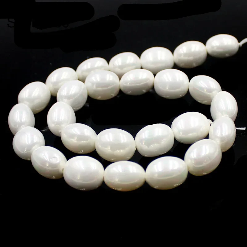 12x15mm Feeform Egg Shape White Natural Round MOP Shell Immitation Pearl Gems Findings Beads Strand 15