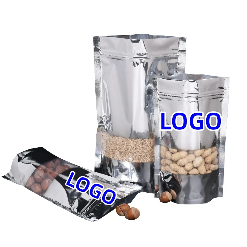 

100pcs Glossy Aluminum Window Stand-Up Foil Zip Bags Resealable Pouches for Coffee, Snacks & Dry Foods