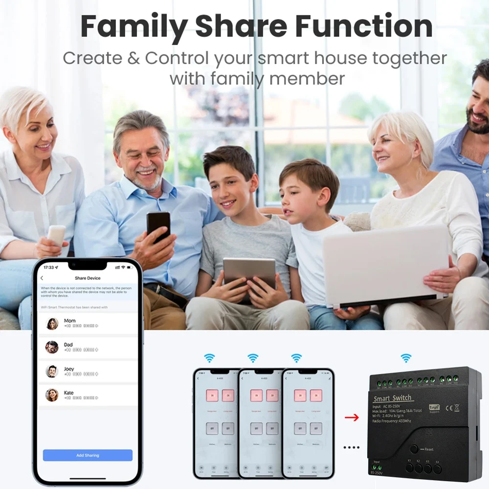 Modul Saklar Wifi Kontrol Jarak Jauh Tuya Smart 4CH DC 12V 24V 32V 110V 220V Inching Self-locking RF433 Penerima Relay 4 Jalur Alexa