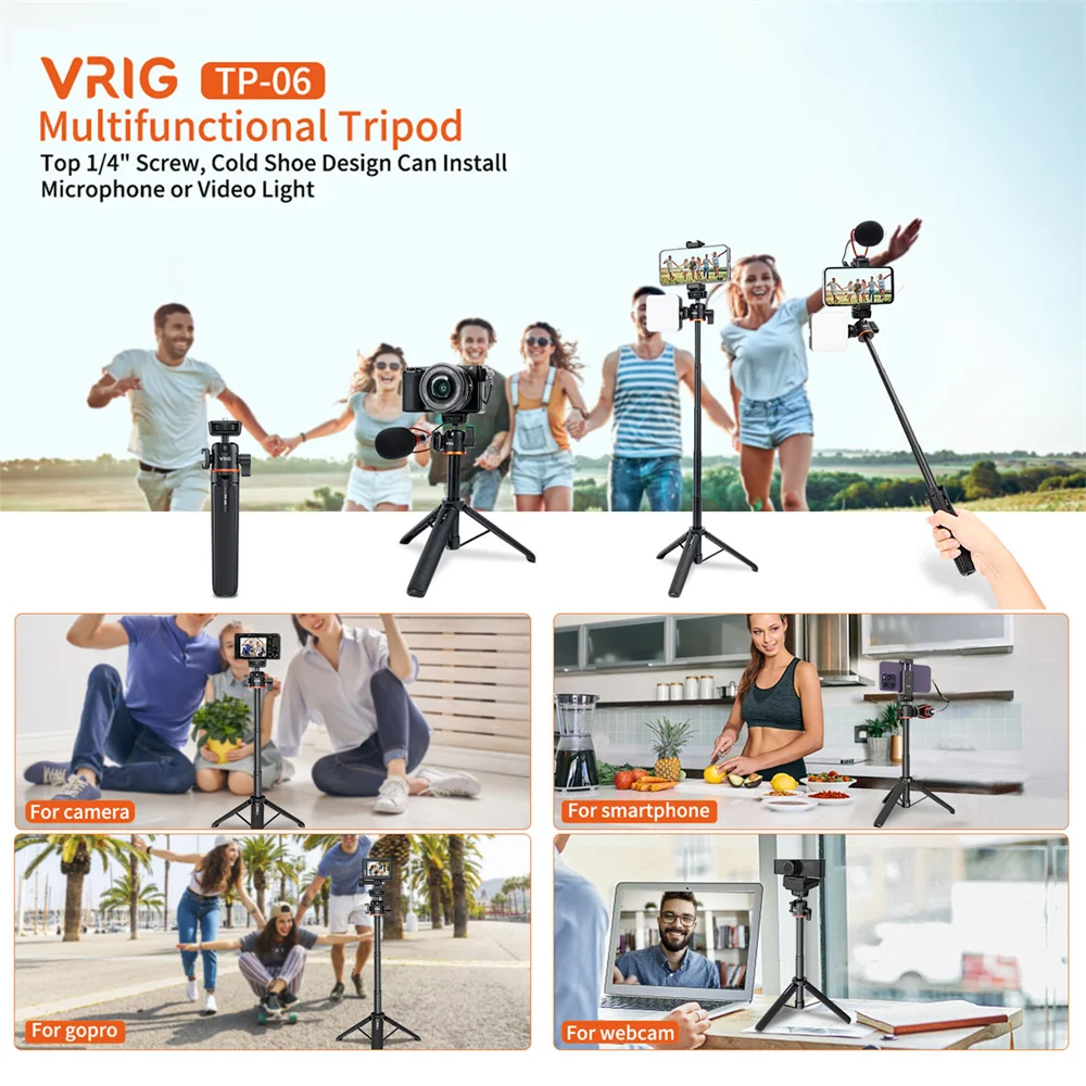 Extendable Vlog Tripod Extend Selfie Stick Tripod For GoPro Camera Smartphone Vlog Tripods for Microphone LED Light