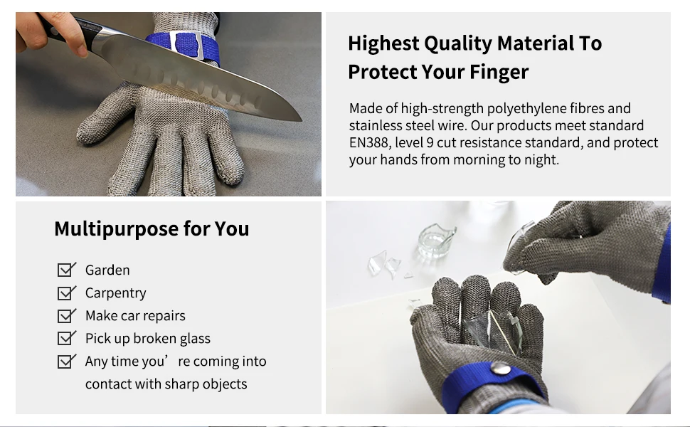 9-level Protective Safety Gloves Stainless Steel Wire Metal Mesh Cutting Resistant Slaughter Meat Cutting Oyster Skin Gloves