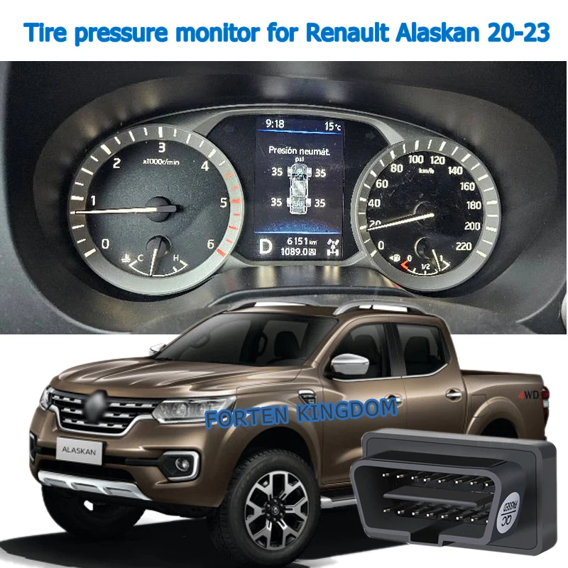 Forten Kingdom OBD TPMS Tire Digital LCD Display Auto Alarm Tyre Pressure Monitor System For Renault Alaskan 2020-2023