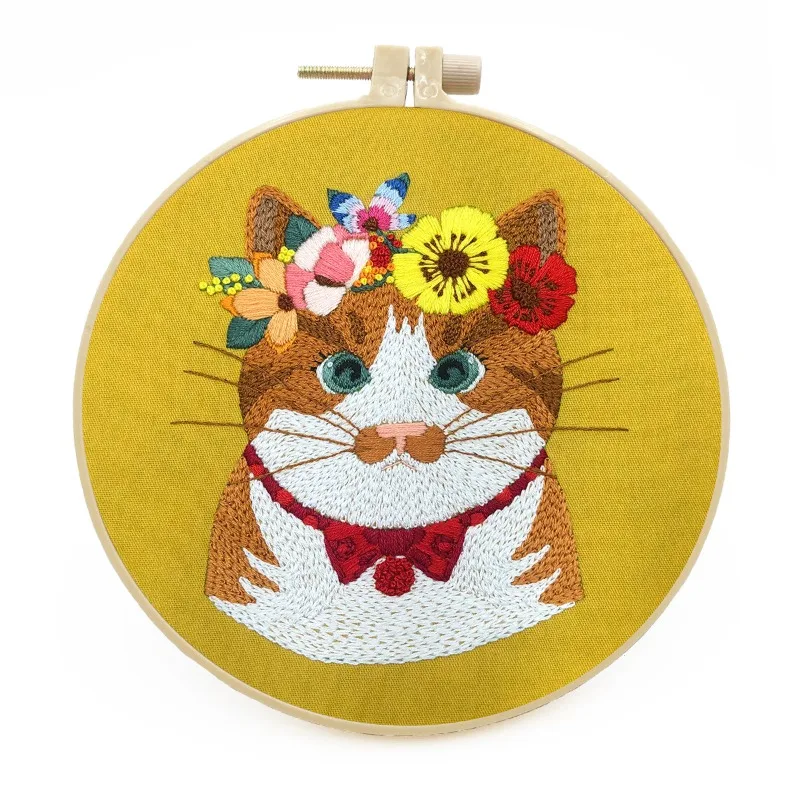 Original Designer Embroidery Cat Product Embroidery DIY Three Dimensional Beginner Basic Fabric Material Package Sample Design