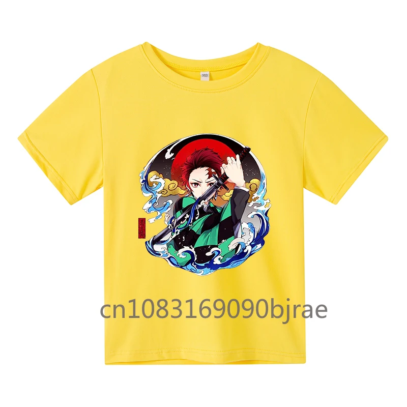 Summer Casual Cotton Short Sleeved Tops Fashionable Anime Demon Killer Print Round Neck Children T-shirt Suitable Boys Girls Top