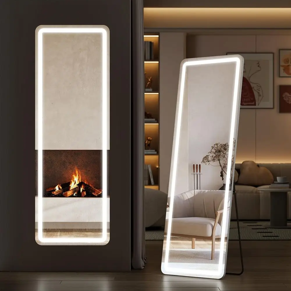 

ull Length Mirror with LED Lights, 61"x17" Lighted loor Mirror with Dimming & 3 Color Lighting, Stand or Bedroom, Dring Room