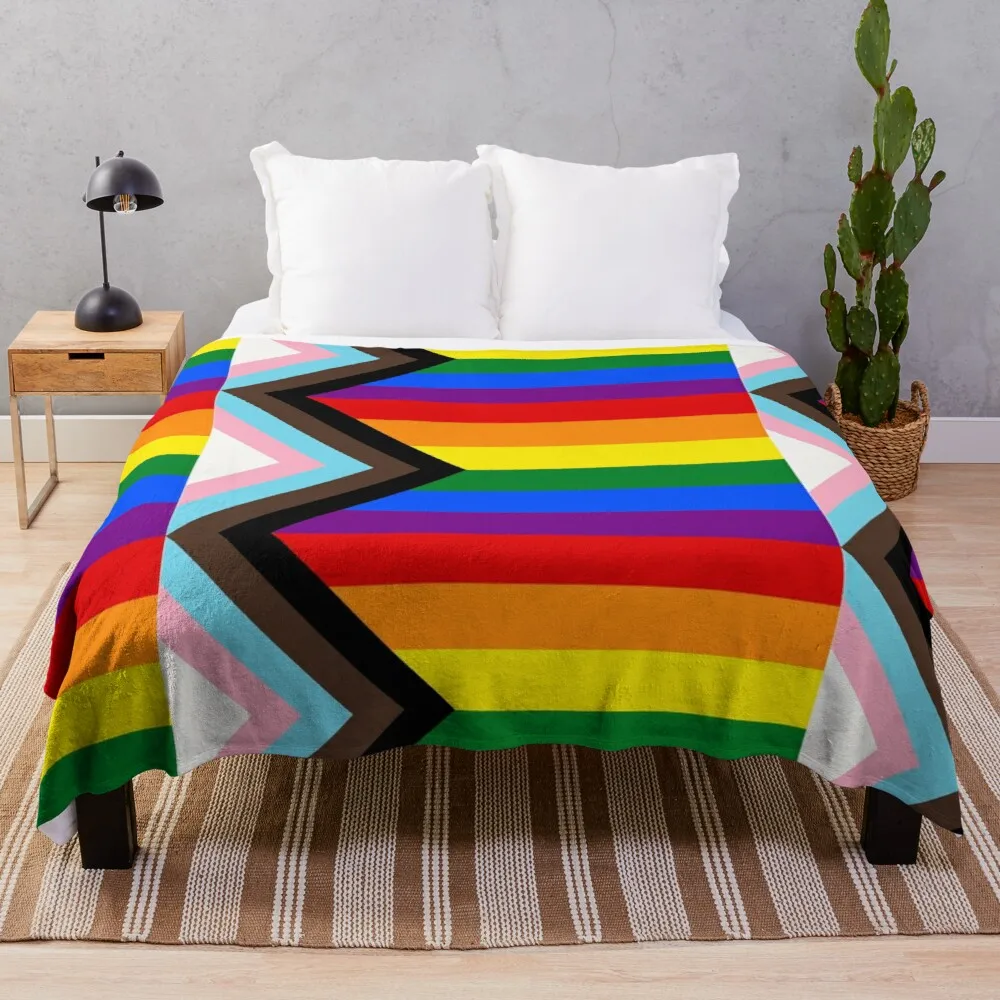 

Progress Pride Flag Throw Blanket comfort recieving blankets Plush fabric Decorative sofa blankets