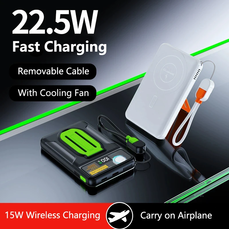15W Magsafe Wireless Charger PD 22.5W Fast Charging Power Bank 20000mAh For iPhone 16 Xiaomi Samsung Powerbank with Cooling Fan