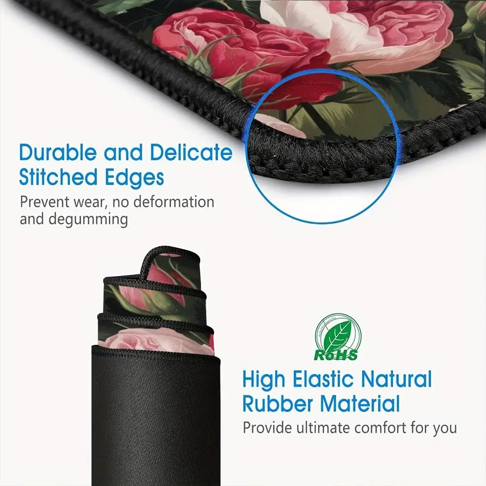 Tappetino per mouse con piante di fiori rosa Tappetino per mouse grande per computer da gioco Tappetino per mouse retrò XXL Tastiera con fiori di campo Tappeto antiscivolo lavabile HD morbido
