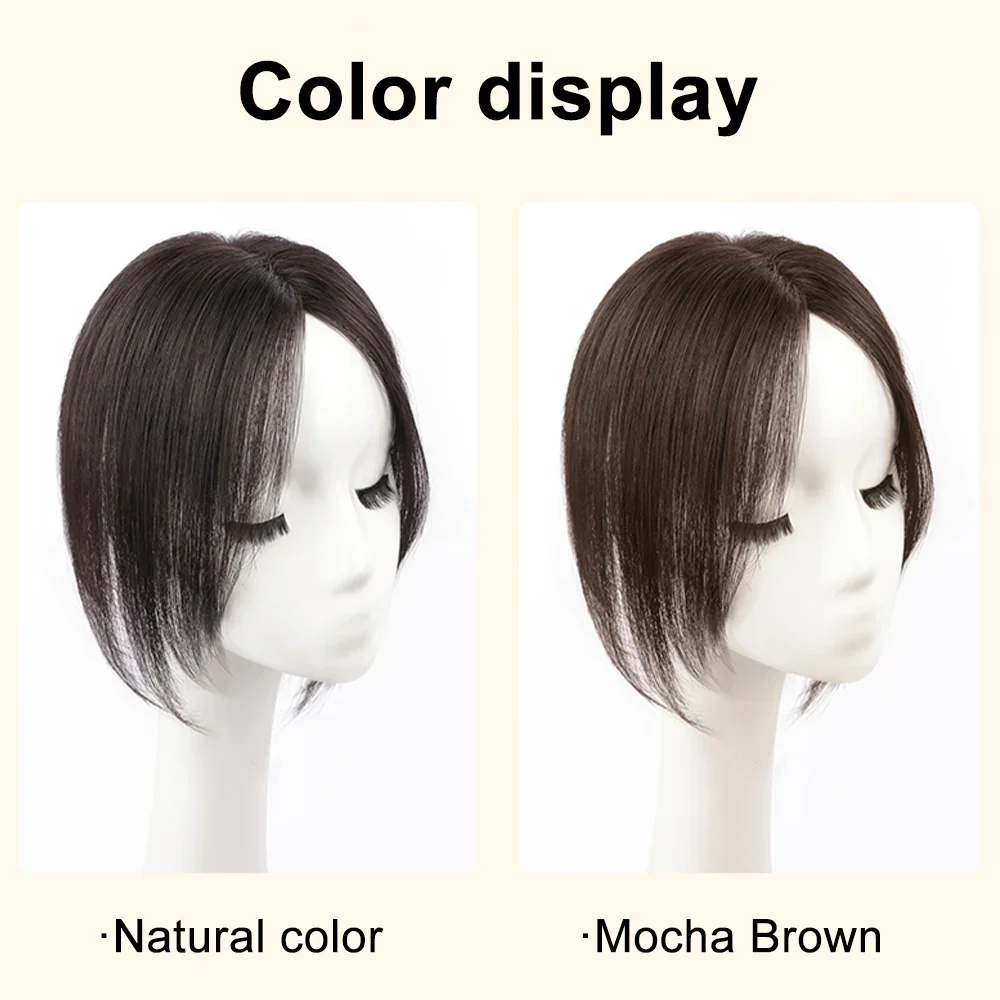 Human Hair Toppers For Women, 100% Remy Topper With Bangs, 150% Density Silk Base Clip In Topper,Natural Color Clip on Bangs