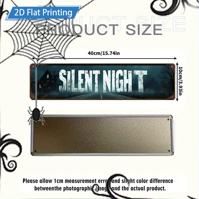 قطعة واحدة من لافتة معدنية، لافتة معدنية صامتة للهالوين مقاس 4 × 16 بوصة مع زينة اليقطين والخفافيش لديكور المنزل